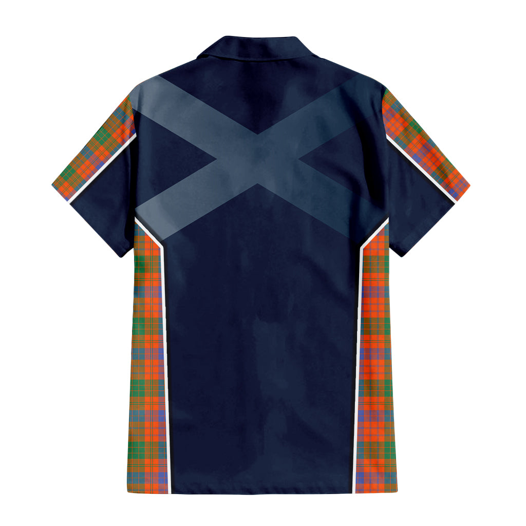 Tartan Vibes Clothing Ross Ancient Tartan Short Sleeve Button Up Shirt with Family Crest and Scottish Thistle Vibes Sport Style