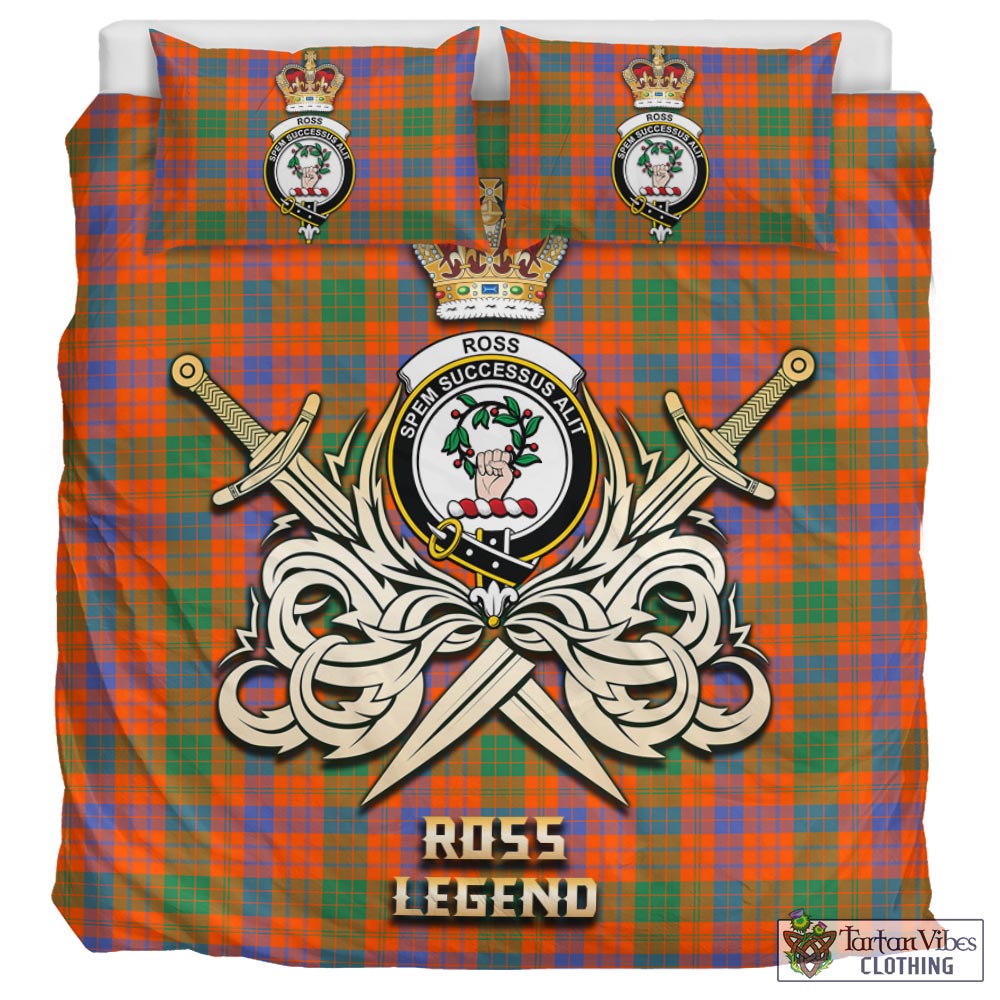 Tartan Vibes Clothing Ross Ancient Tartan Bedding Set with Clan Crest and the Golden Sword of Courageous Legacy