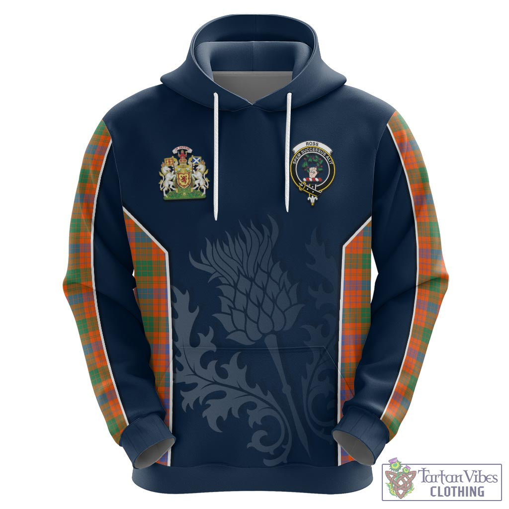 Tartan Vibes Clothing Ross Ancient Tartan Hoodie with Family Crest and Scottish Thistle Vibes Sport Style