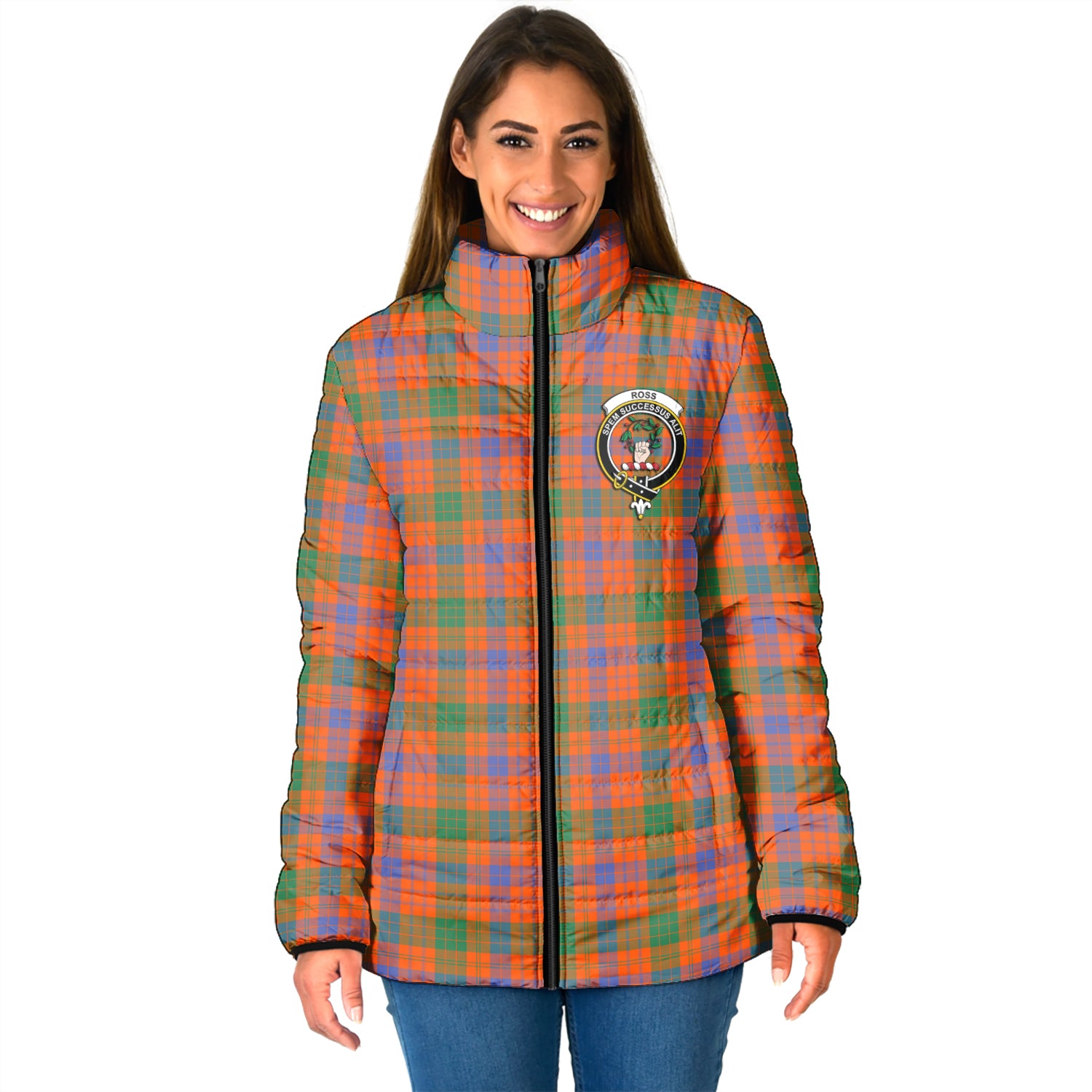 Ross Ancient Tartan Padded Jacket with Family Crest - Tartan Vibes Clothing