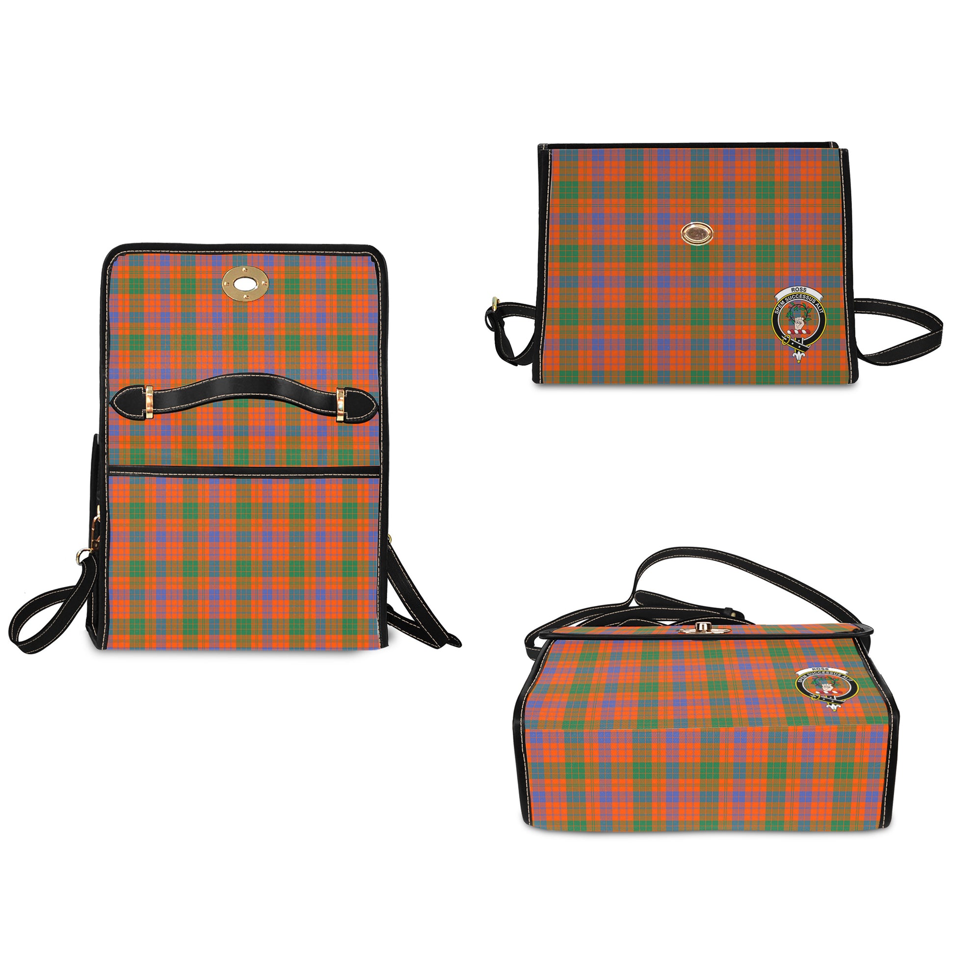 ross-ancient-tartan-leather-strap-waterproof-canvas-bag-with-family-crest