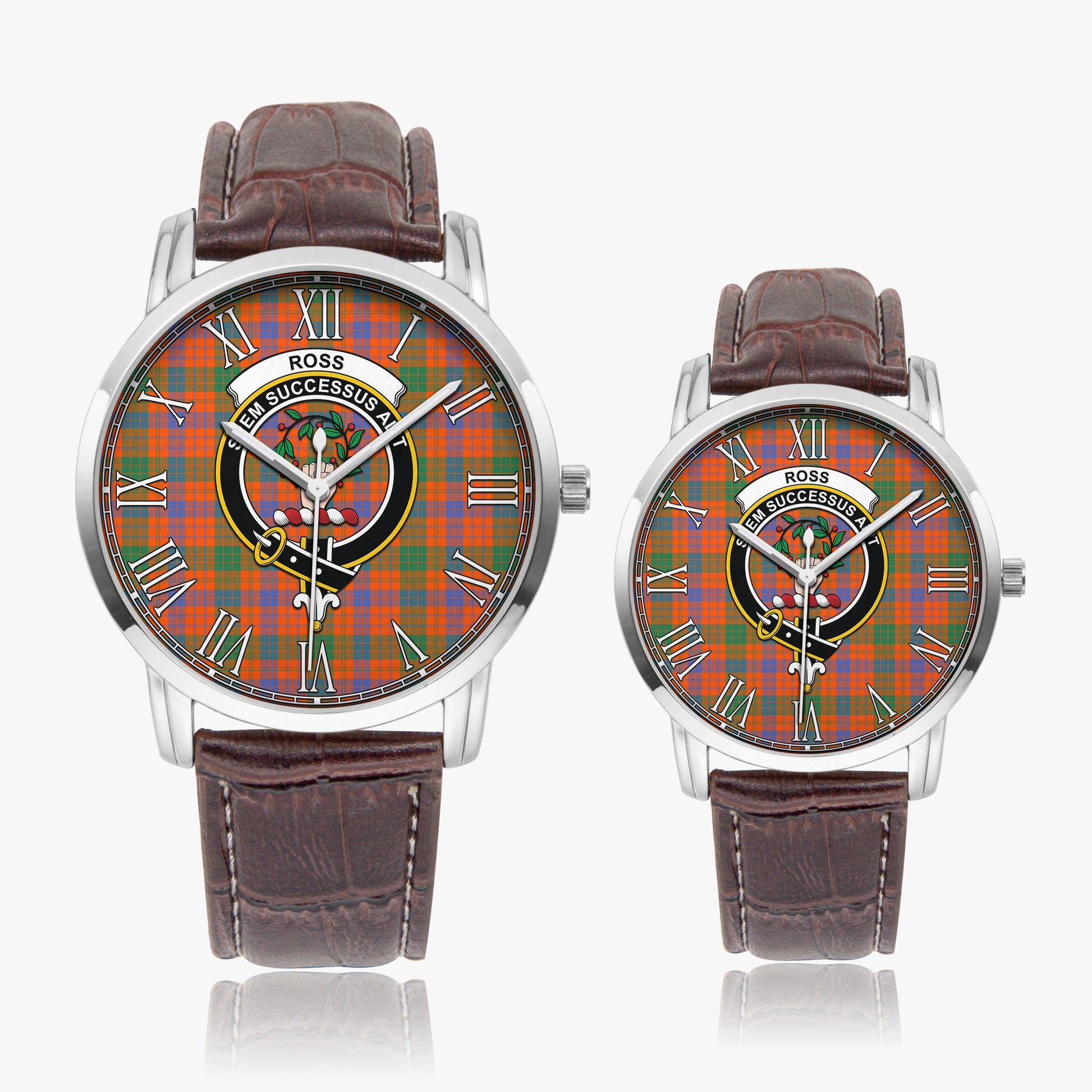 Ross Ancient Tartan Family Crest Leather Strap Quartz Watch - Tartanvibesclothing