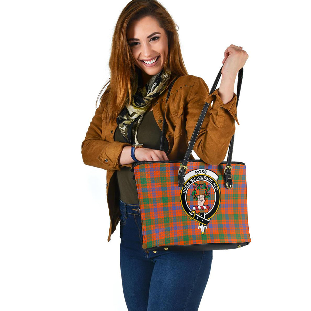 Ross Ancient Tartan Leather Tote Bag with Family Crest - Tartan Vibes Clothing