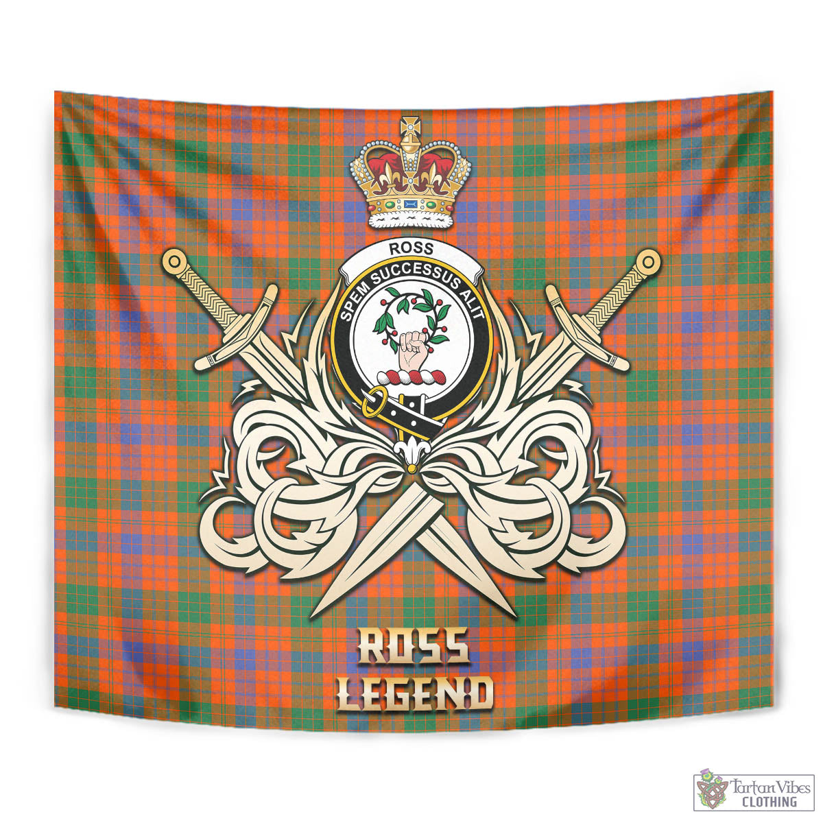 Tartan Vibes Clothing Ross Ancient Tartan Tapestry with Clan Crest and the Golden Sword of Courageous Legacy