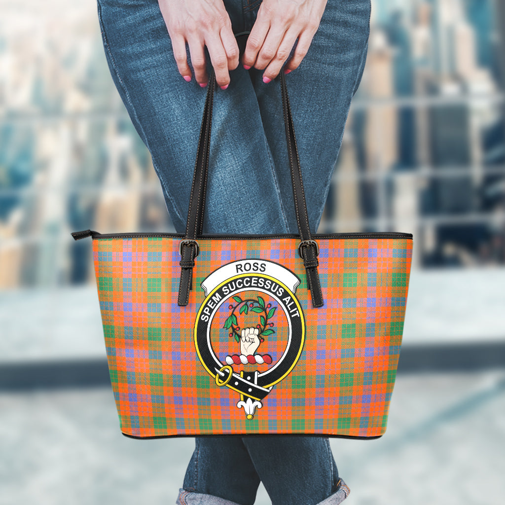 Ross Ancient Tartan Leather Tote Bag with Family Crest - Tartan Vibes Clothing