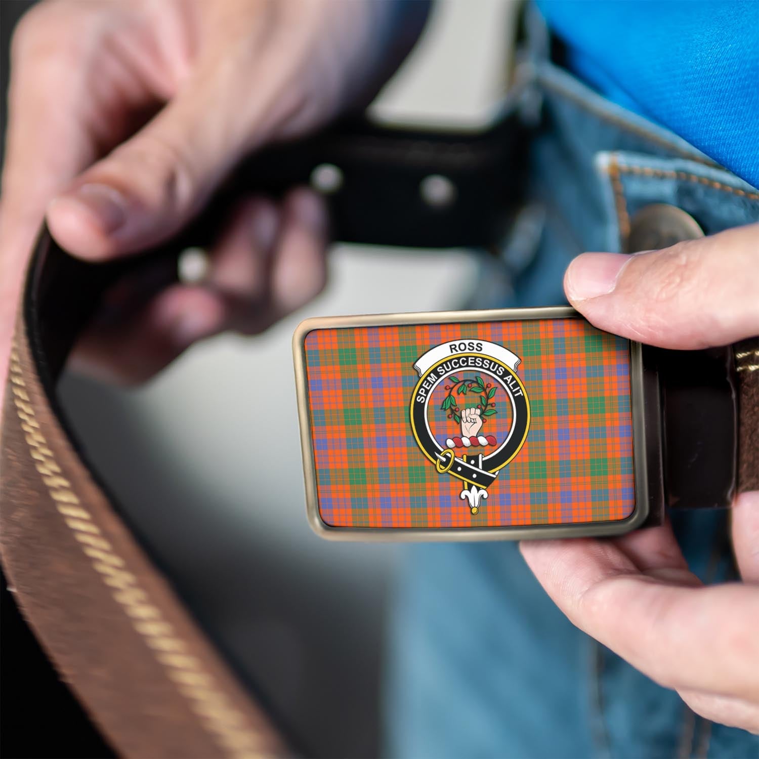 Ross Ancient Tartan Belt Buckles with Family Crest - Tartan Vibes Clothing