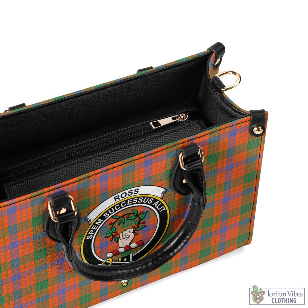 Tartan Vibes Clothing Ross Ancient Tartan Luxury Leather Handbags with Family Crest