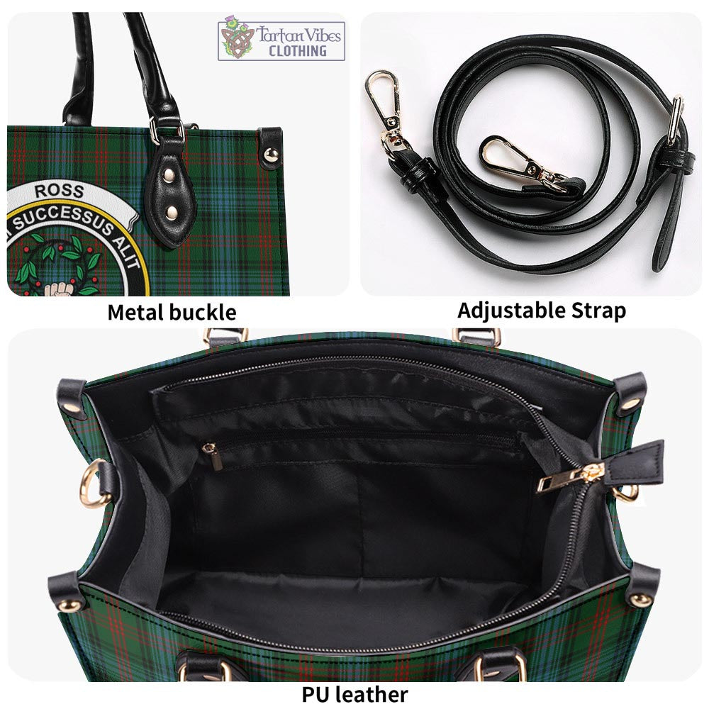 Tartan Vibes Clothing Ross Hunting Tartan Luxury Leather Handbags with Family Crest