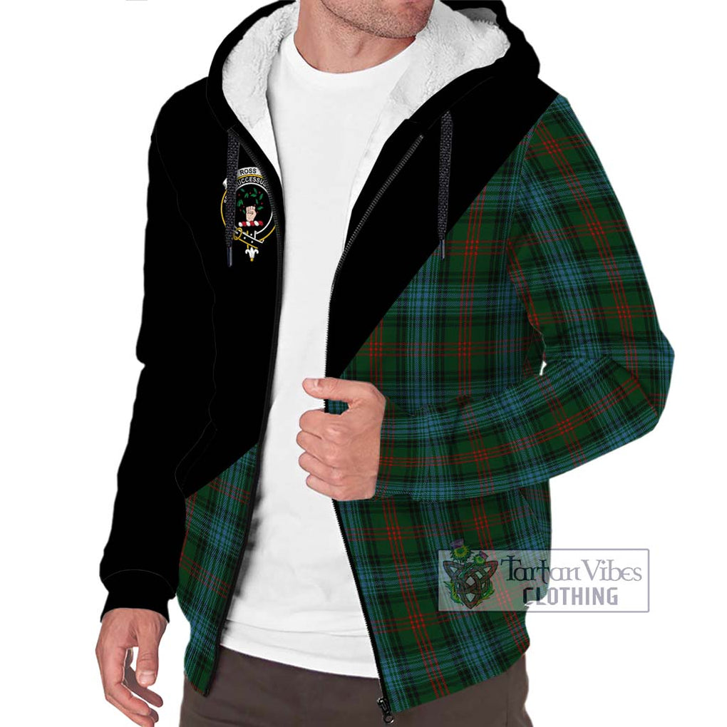 Ross Hunting Tartan Sherpa Hoodie with Family Crest and Military Logo Style Unisex S - Tartanvibesclothing Shop