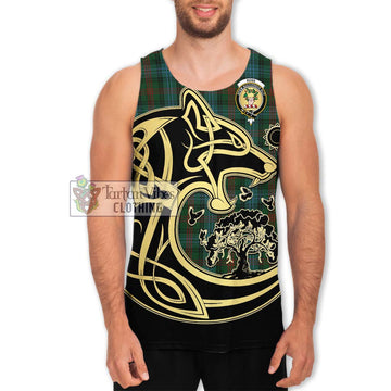 Ross Hunting Tartan Men's Tank Top with Family Crest Celtic Wolf Style