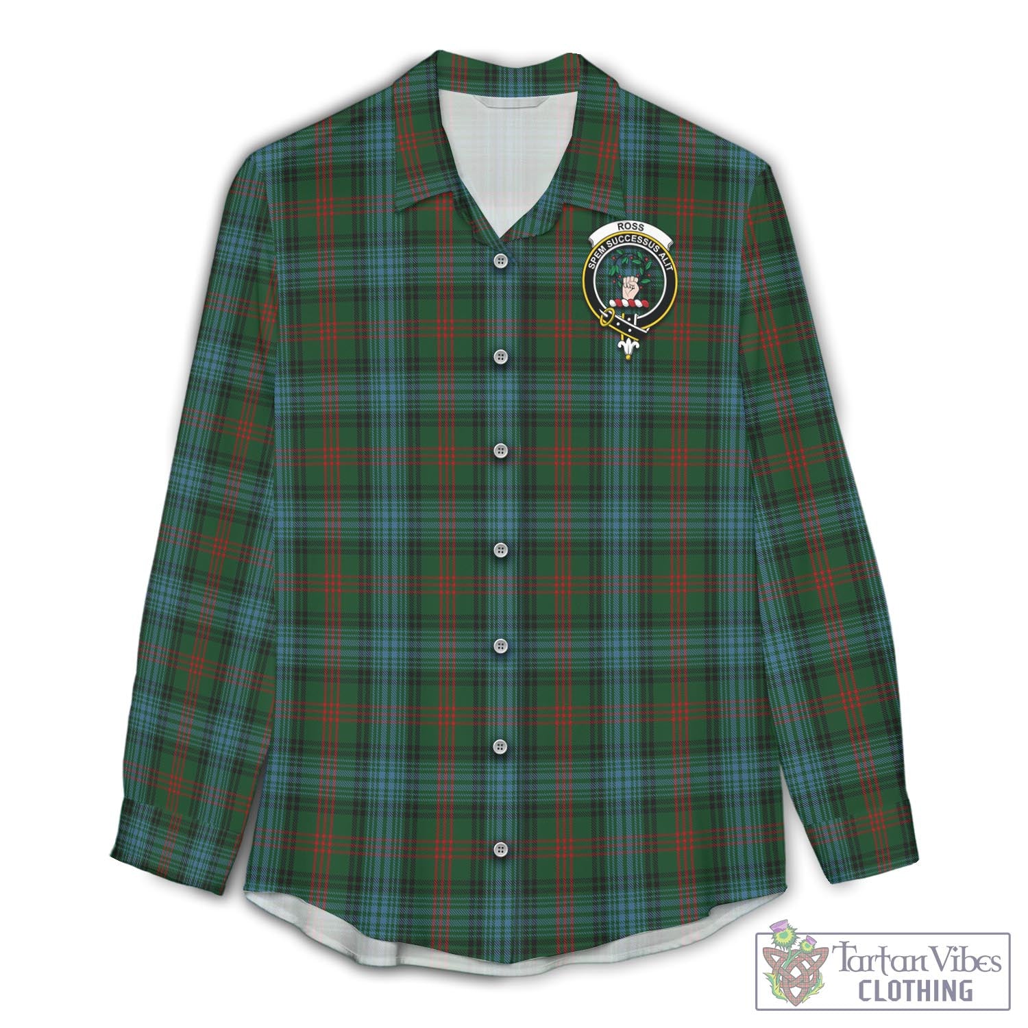 Tartan Vibes Clothing Ross Hunting Tartan Womens Casual Shirt with Family Crest