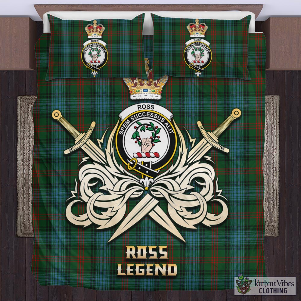 Tartan Vibes Clothing Ross Hunting Tartan Bedding Set with Clan Crest and the Golden Sword of Courageous Legacy