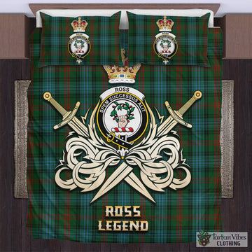 Ross Hunting Tartan Bedding Set with Clan Crest and the Golden Sword of Courageous Legacy