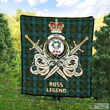 Ross Hunting Tartan Quilt with Clan Crest and the Golden Sword of Courageous Legacy