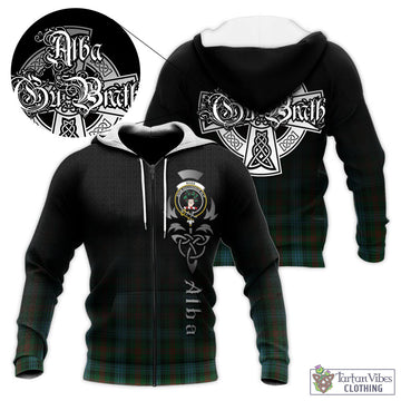 Ross Hunting Tartan Knitted Hoodie Featuring Alba Gu Brath Family Crest Celtic Inspired