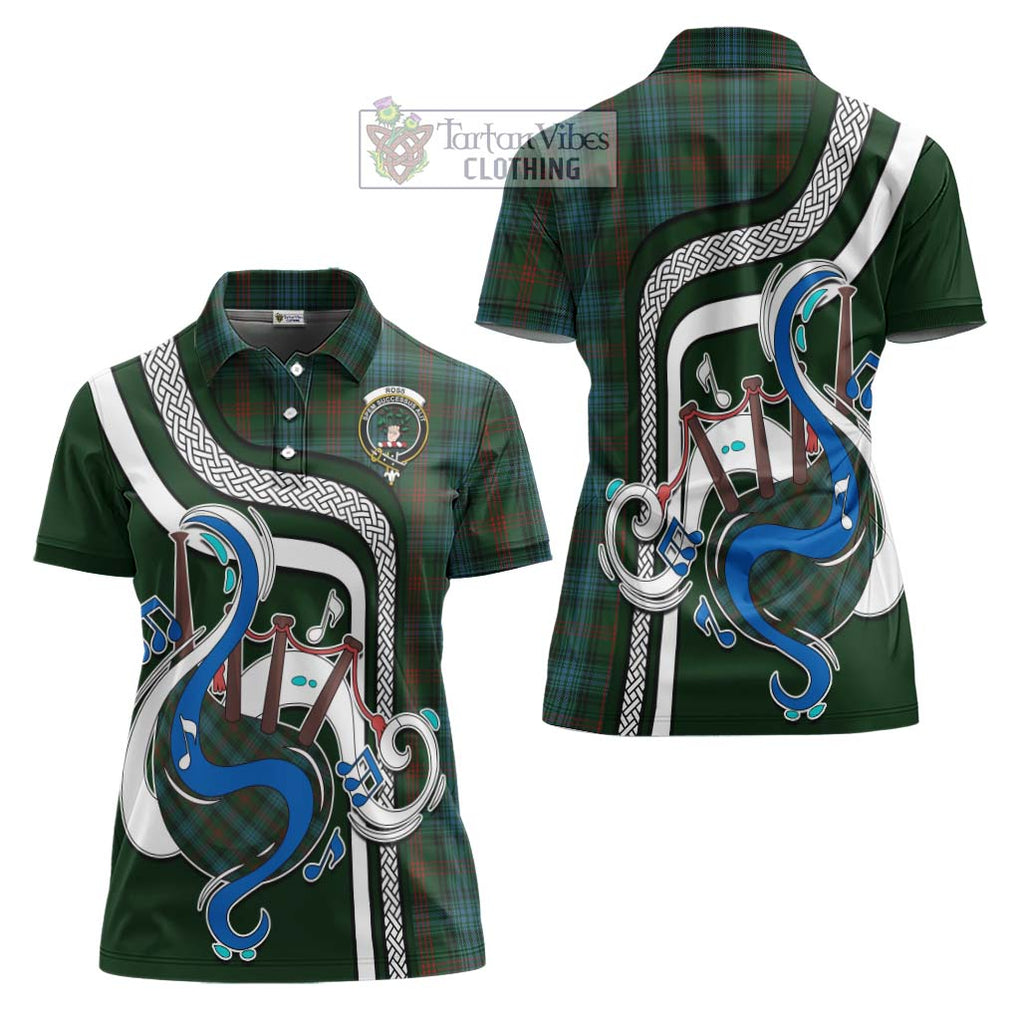 Ross Hunting Tartan Women's Polo Shirt with Epic Bagpipe Style Women - Tartanvibesclothing Shop