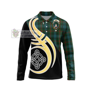 Ross Hunting Tartan Long Sleeve Polo Shirt with Family Crest and Celtic Symbol Style