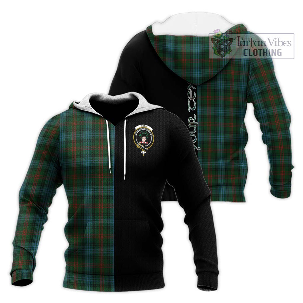 Ross Hunting Tartan Knitted Hoodie with Family Crest and Half Of Me Style Unisex Knitted Pullover Hoodie - Tartanvibesclothing Shop