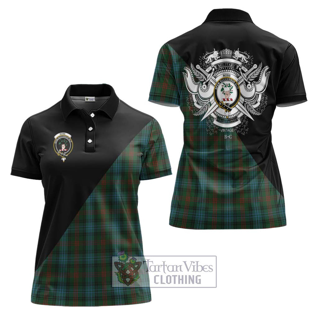 Ross Hunting Tartan Women's Polo Shirt with Family Crest and Military Logo Style Women - Tartanvibesclothing Shop