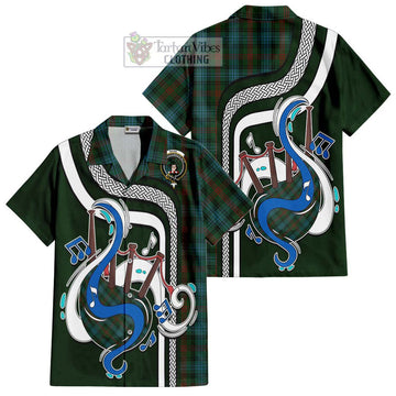 Ross Hunting Tartan Short Sleeve Button Shirt with Epic Bagpipe Style