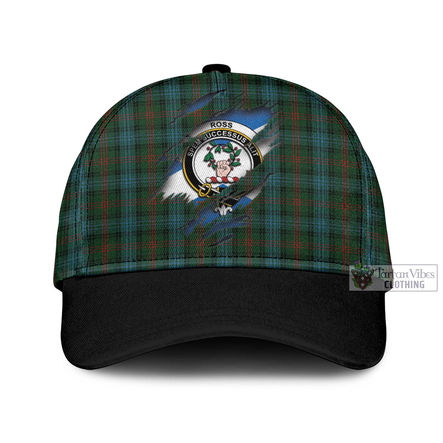 Tartan Vibes Clothing Ross Hunting Tartan Classic Cap with Family Crest In Me Style