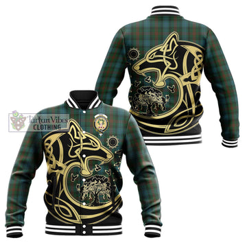 Ross Hunting Tartan Baseball Jacket with Family Crest Celtic Wolf Style