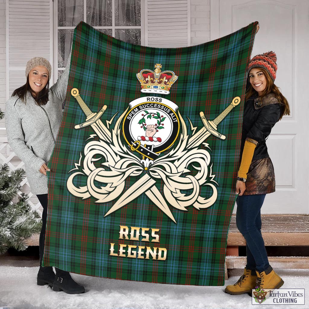 Tartan Vibes Clothing Ross Hunting Tartan Blanket with Clan Crest and the Golden Sword of Courageous Legacy