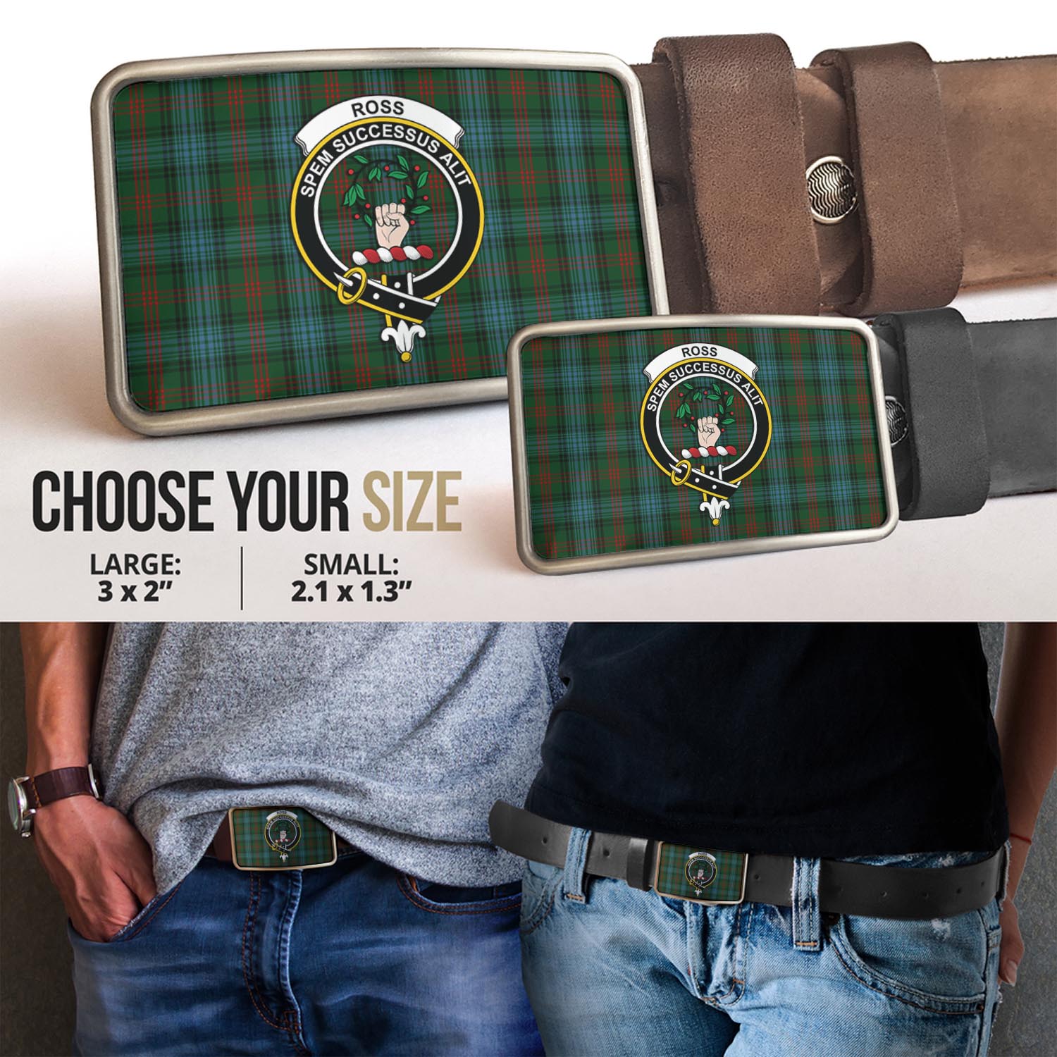 Ross Hunting Tartan Belt Buckles with Family Crest - Tartan Vibes Clothing