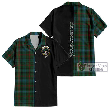 Ross Hunting Tartan Short Sleeve Button Shirt with Family Crest and Half Of Me Style