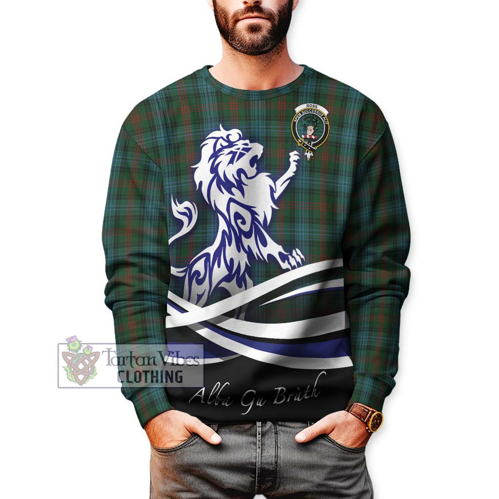 Ross Hunting Tartan Sweatshirt with Alba Gu Brath Regal Lion Emblem Unisex - Tartanvibesclothing Shop