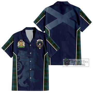 Ross Hunting Tartan Short Sleeve Button Shirt with Family Crest and Lion Rampant Vibes Sport Style