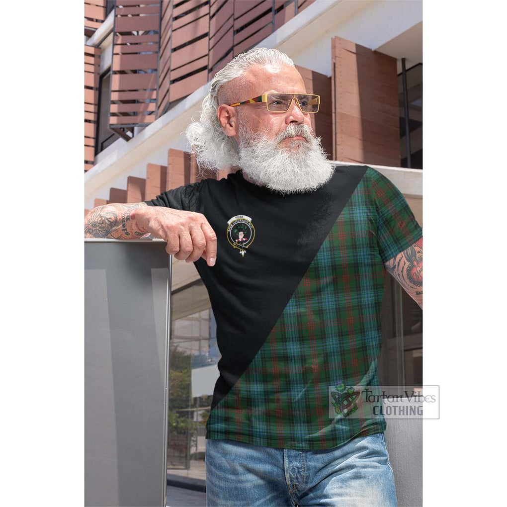 Tartan Vibes Clothing Ross Hunting Tartan Cotton T-shirt with Family Crest and Military Logo Style