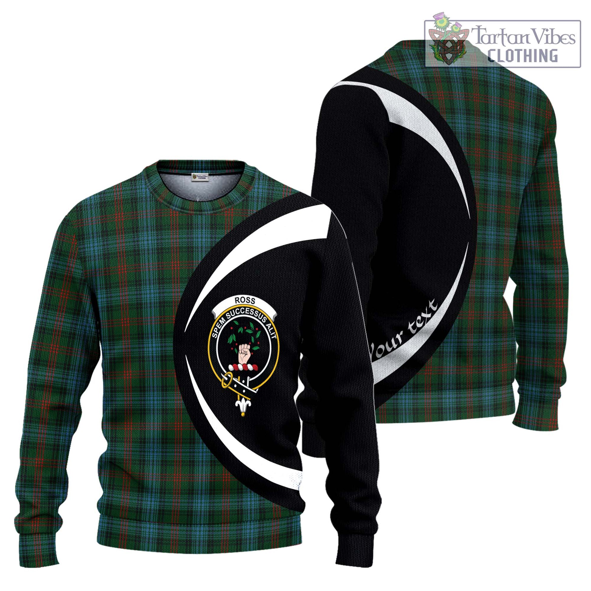 Tartan Vibes Clothing Ross Hunting Tartan Knitted Sweater with Family Crest Circle Style