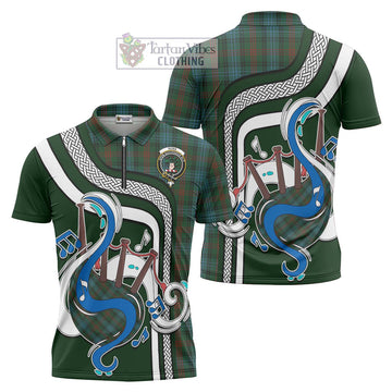 Ross Hunting Tartan Zipper Polo Shirt with Epic Bagpipe Style