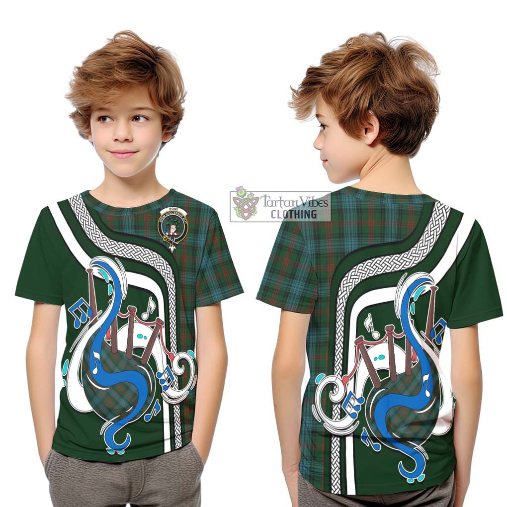 Tartan Vibes Clothing Ross Hunting Tartan Kid T-Shirt with Epic Bagpipe Style