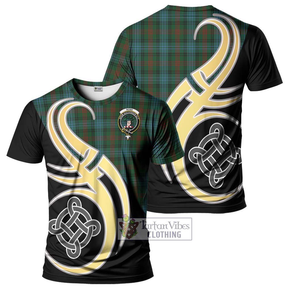 Tartan Vibes Clothing Ross Hunting Tartan T-Shirt with Family Crest and Celtic Symbol Style