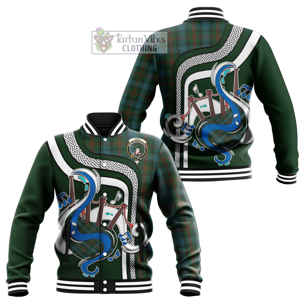 Tartan Vibes Clothing Ross Hunting Tartan Baseball Jacket with Epic Bagpipe Style