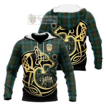 Ross Hunting Tartan Knitted Hoodie with Family Crest Celtic Wolf Style
