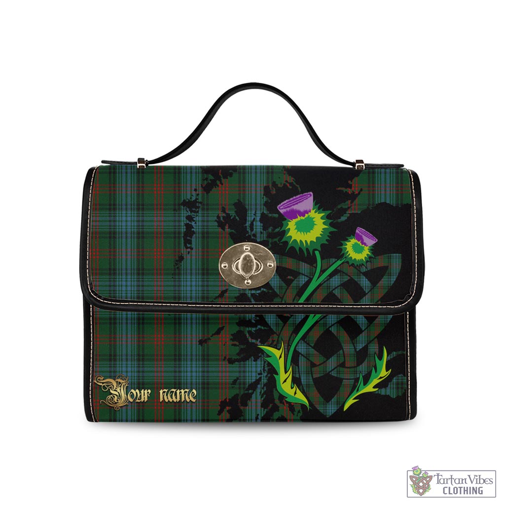 Tartan Vibes Clothing Ross Hunting Tartan Waterproof Canvas Bag with Scotland Map and Thistle Celtic Accents