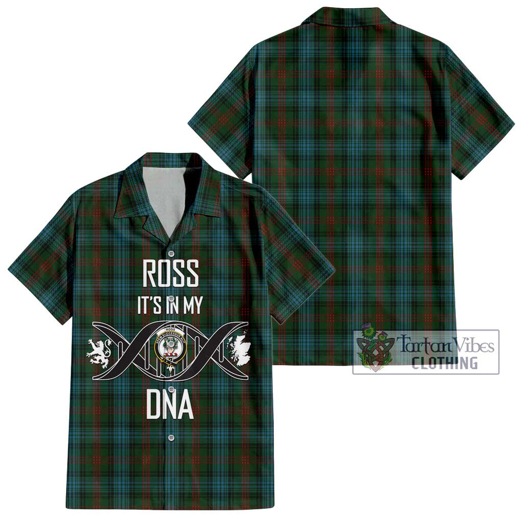 Ross Hunting Tartan Short Sleeve Button Shirt with Family Crest DNA In Me Style Kid - Tartanvibesclothing Shop