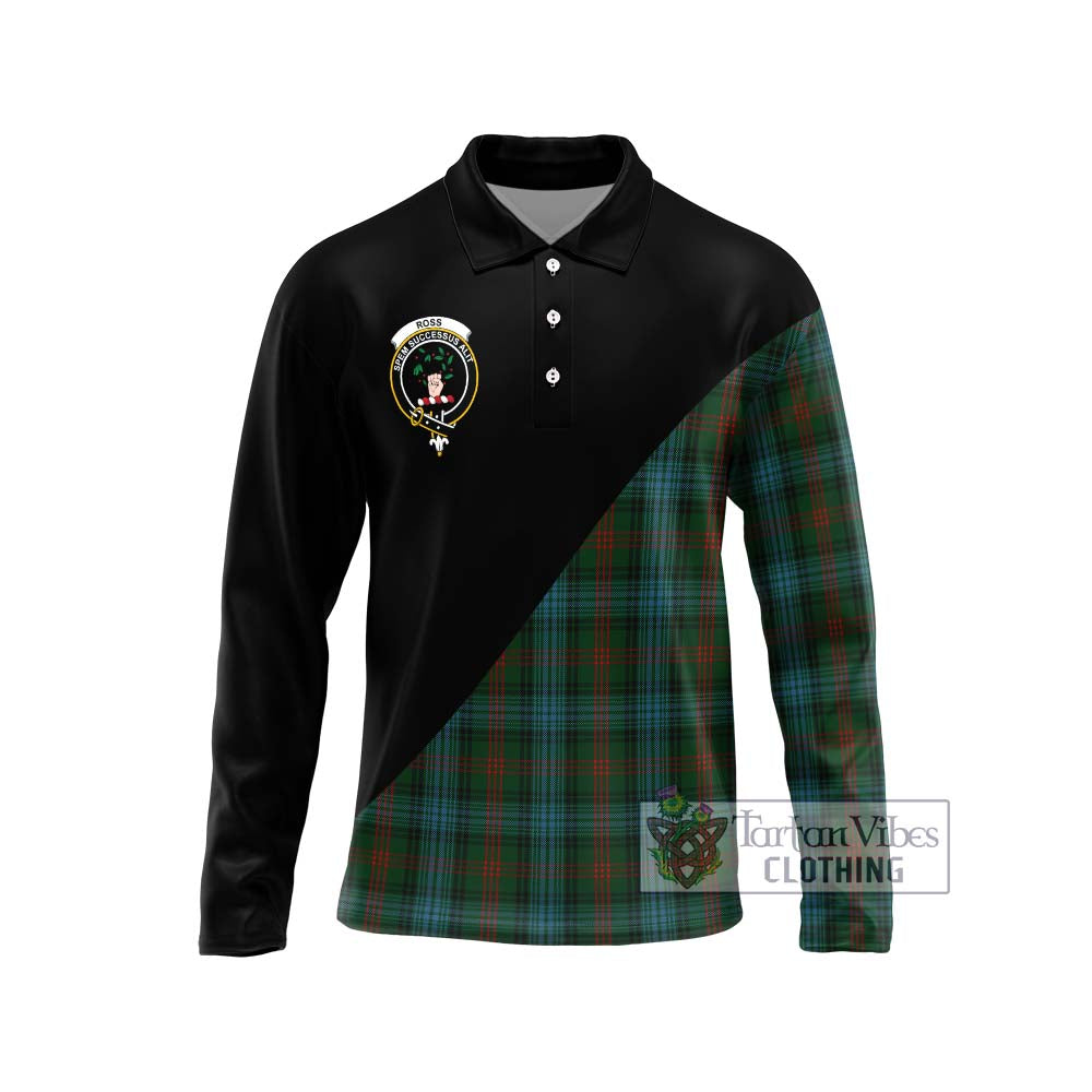 Ross Hunting Tartan Long Sleeve Polo Shirt with Family Crest and Military Logo Style Unisex - Tartanvibesclothing Shop