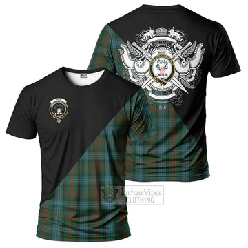 Ross Hunting Tartan T-Shirt with Family Crest and Military Logo Style