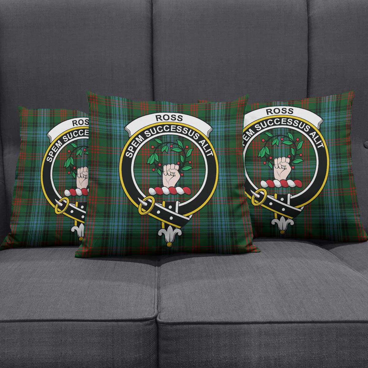 Ross Hunting Tartan Pillow Cover with Family Crest Square Pillow Cover - Tartanvibesclothing