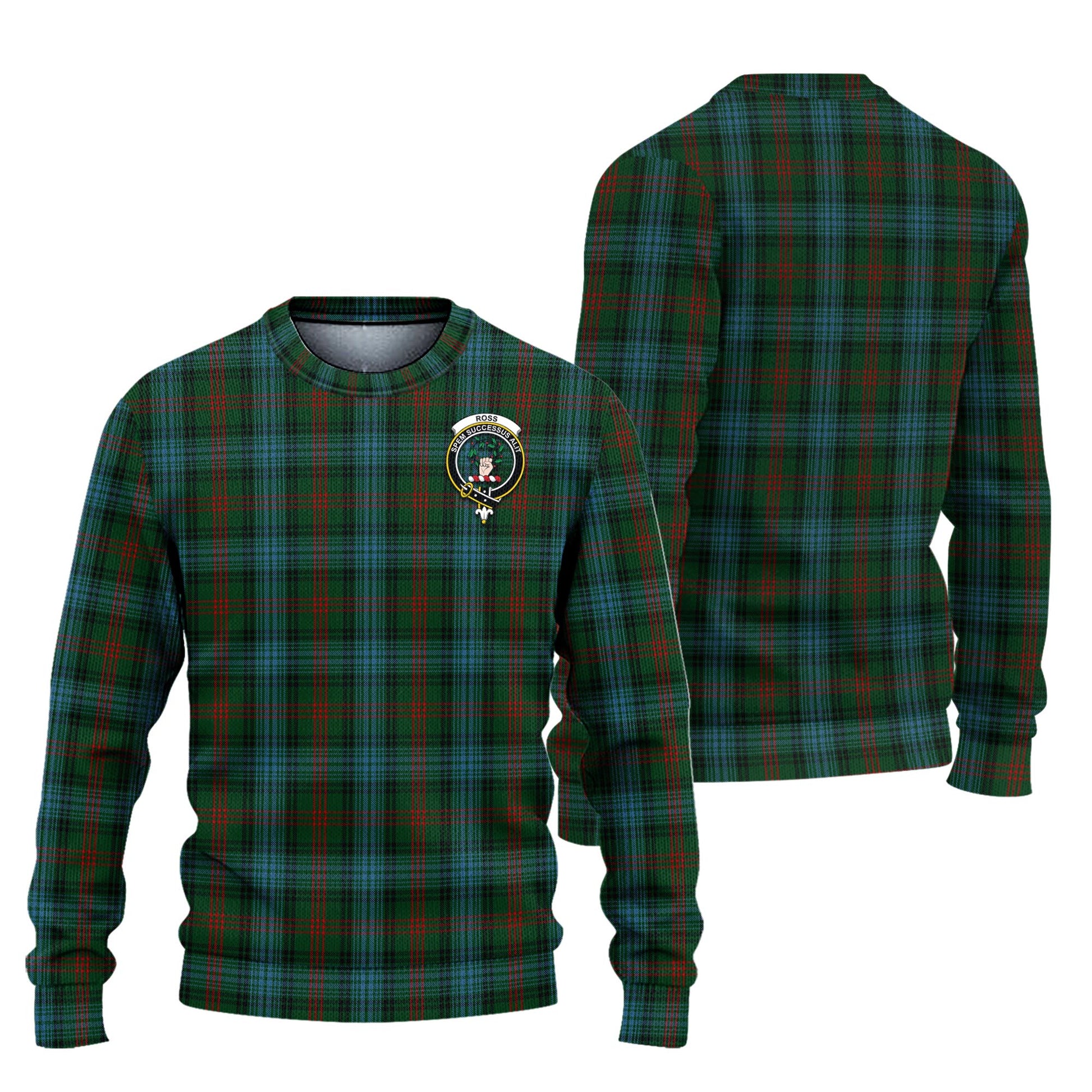 Ross Hunting Tartan Knitted Sweater with Family Crest Unisex - Tartanvibesclothing