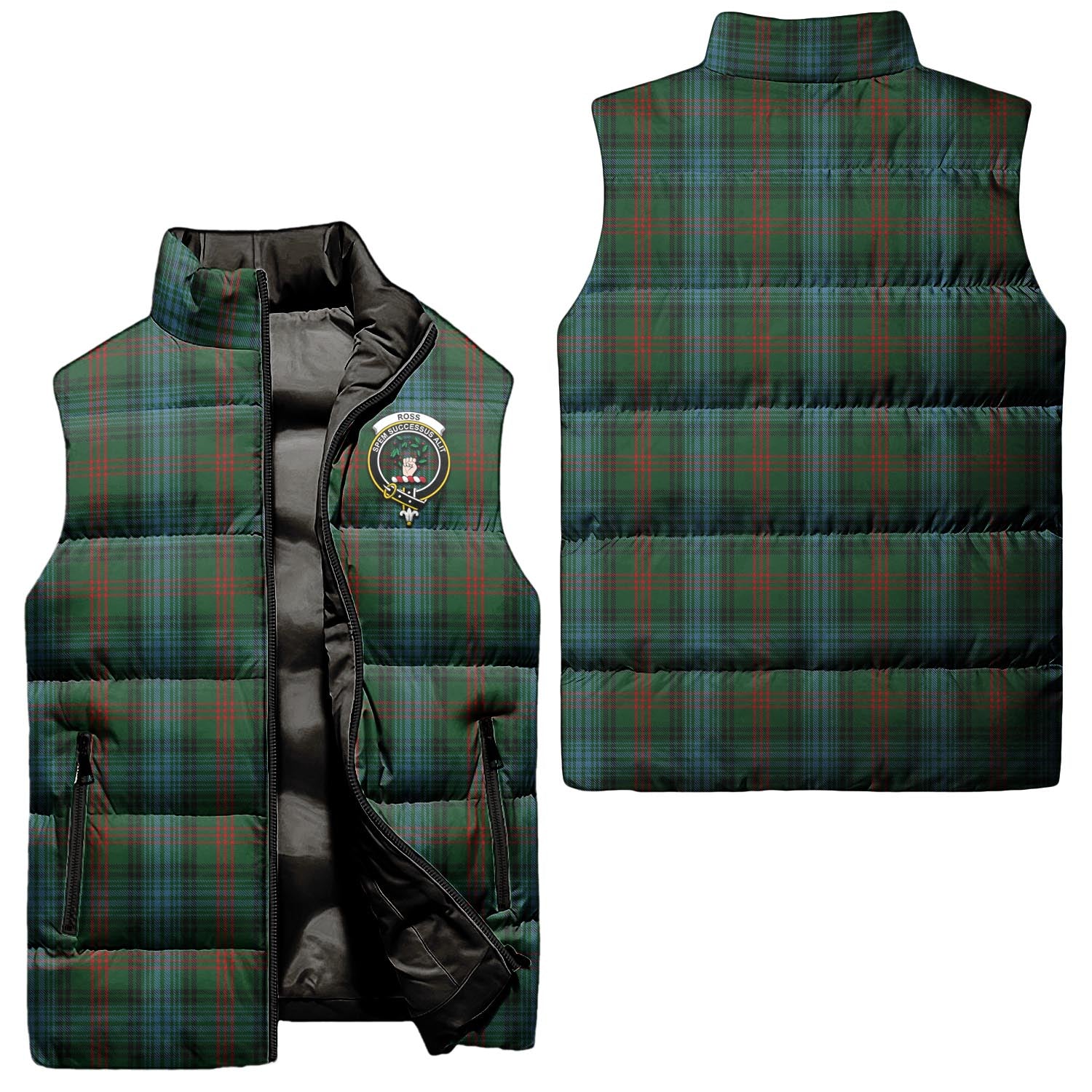 Ross Hunting Tartan Sleeveless Puffer Jacket with Family Crest Unisex - Tartanvibesclothing