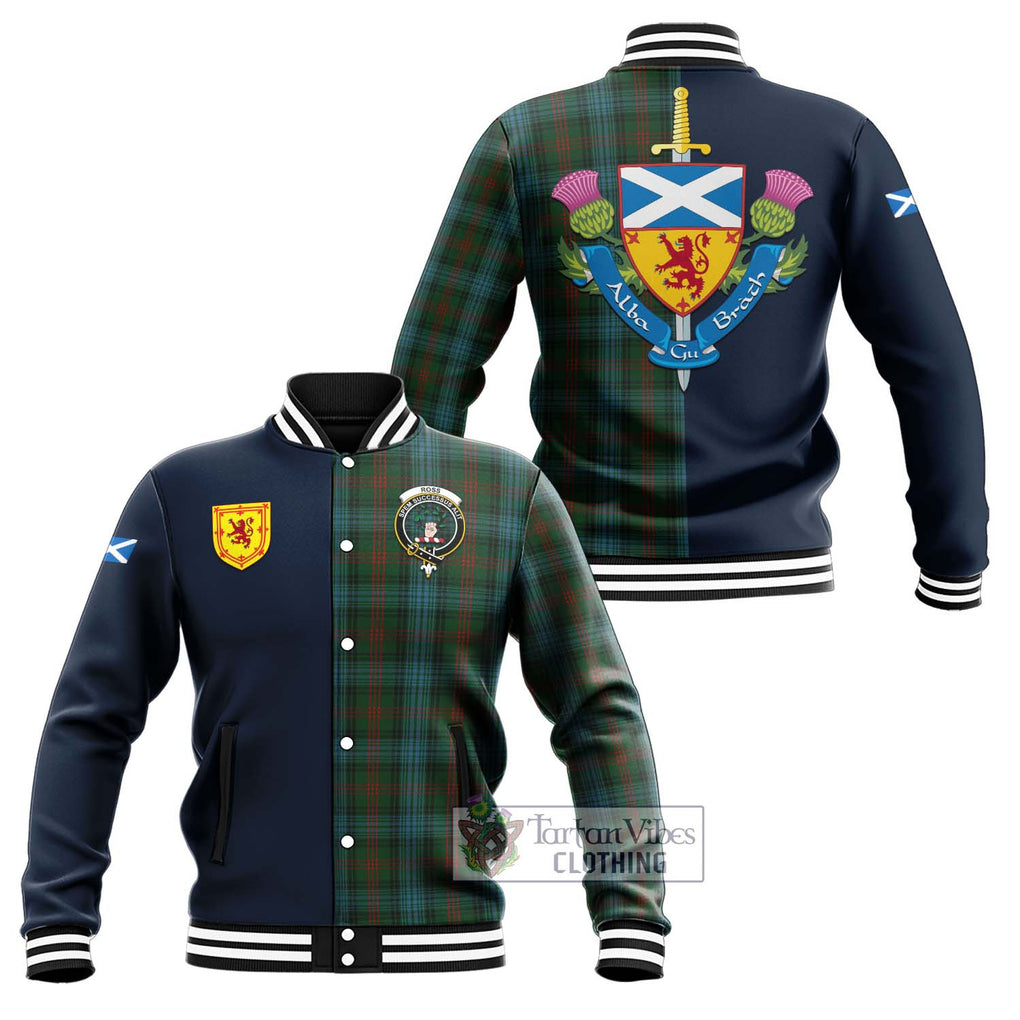 Tartan Vibes Clothing Ross Hunting Tartan Baseball Jacket with Scottish Lion Royal Arm Half Style