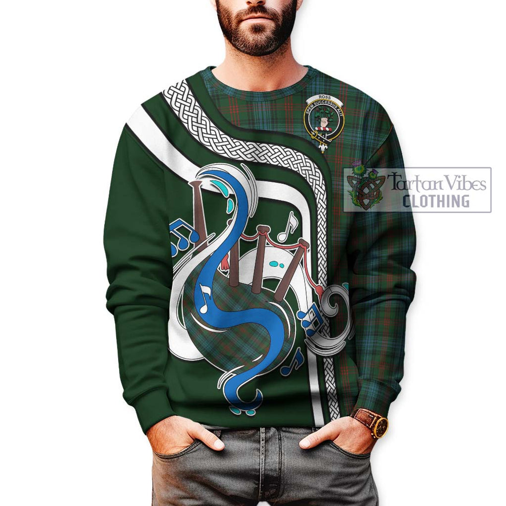 Tartan Vibes Clothing Ross Hunting Tartan Sweatshirt with Epic Bagpipe Style