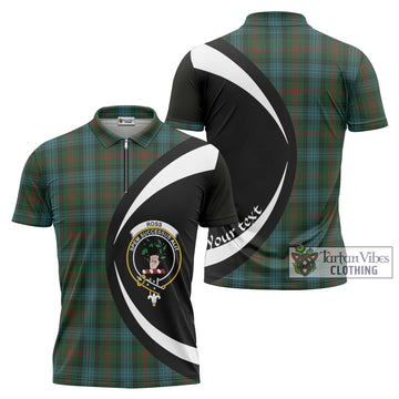 Ross Hunting Tartan Zipper Polo Shirt with Family Crest Circle Style