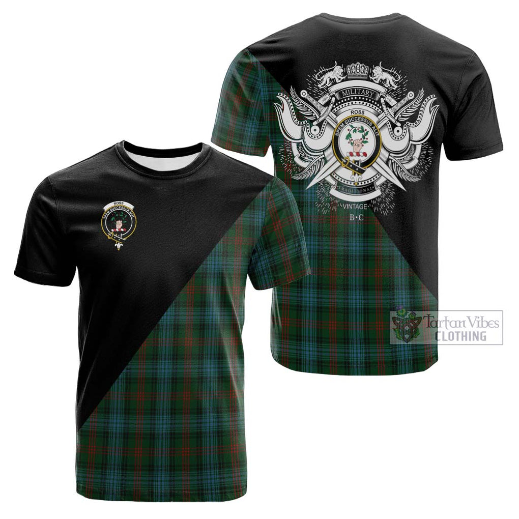 Tartan Vibes Clothing Ross Hunting Tartan Cotton T-shirt with Family Crest and Military Logo Style