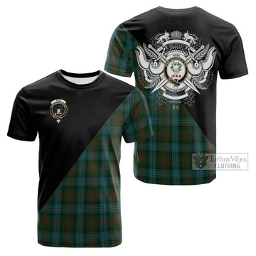 Ross Hunting Tartan Cotton T-shirt with Family Crest and Military Logo Style